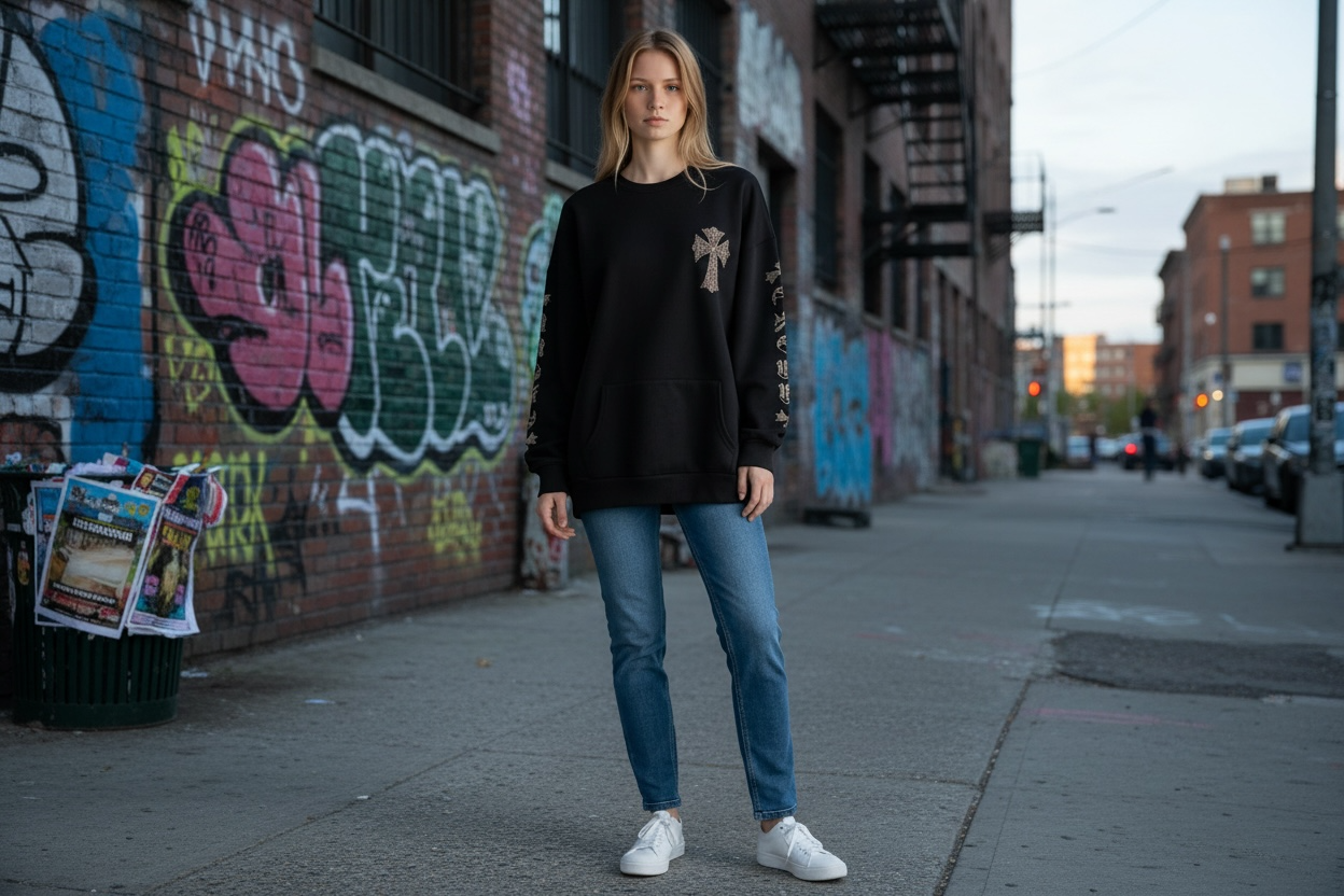 裏起毛 ラインストーンスタッズ トレーナー