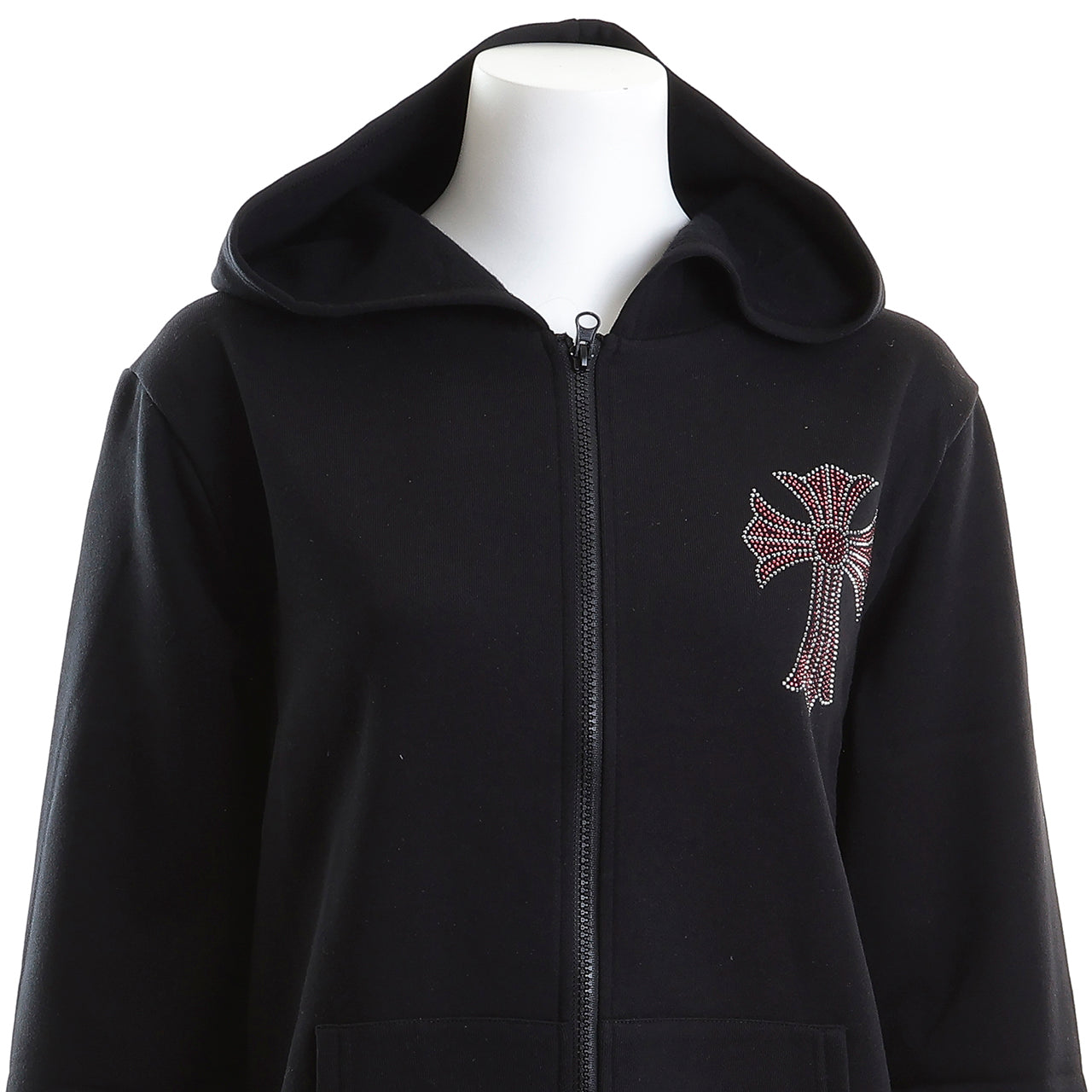 裏起毛クロスラインストーン ZIPパーカー