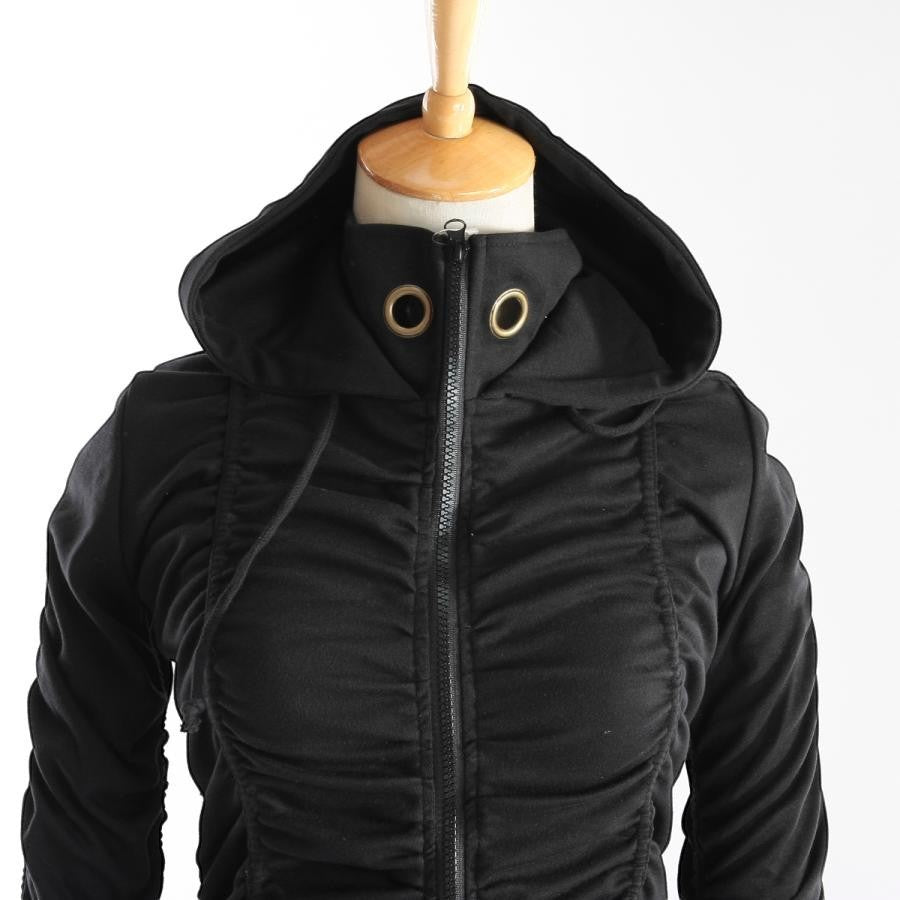 Y2Kシャーリングデザイン ストレッチZIPパーカー BLACK