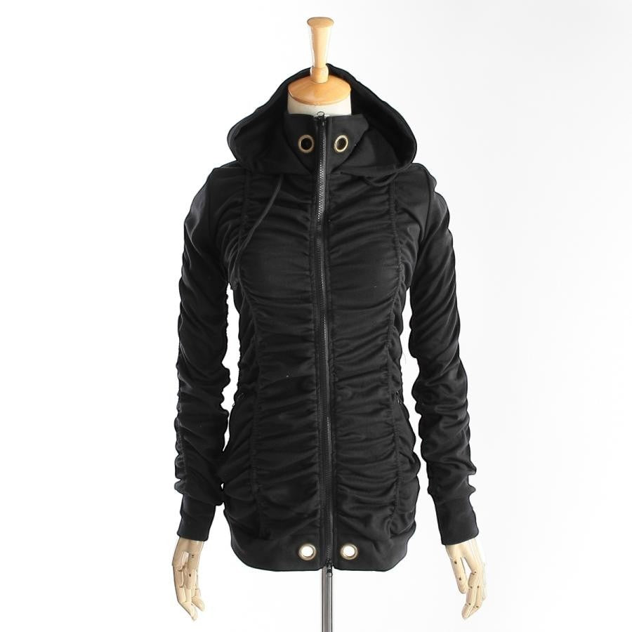 Y2Kシャーリングデザイン ストレッチZIPパーカー BLACK