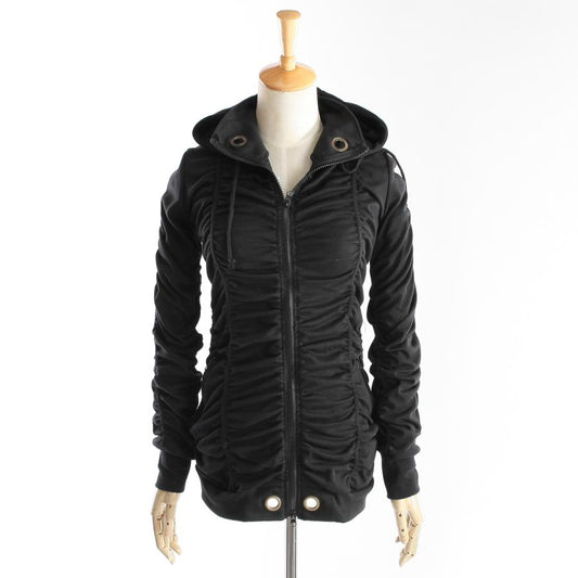 シャーリングデザイン ストレッチZIPパーカー