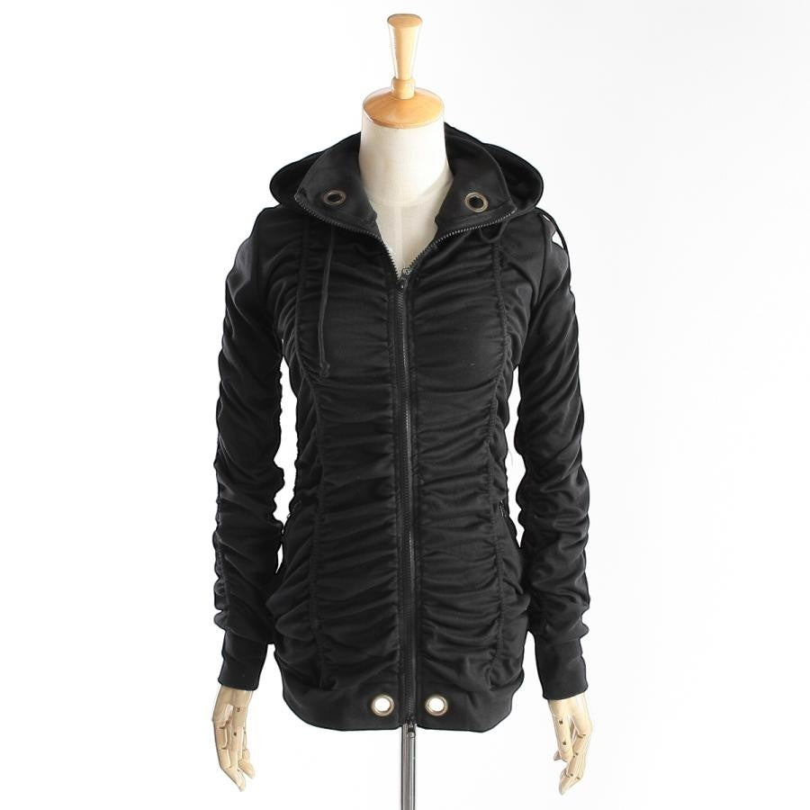Y2Kシャーリングデザイン ストレッチZIPパーカー BLACK