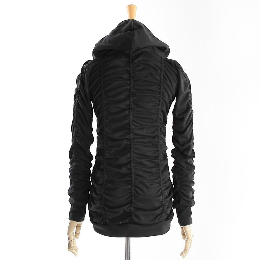 Y2Kシャーリングデザイン ストレッチZIPパーカー BLACK