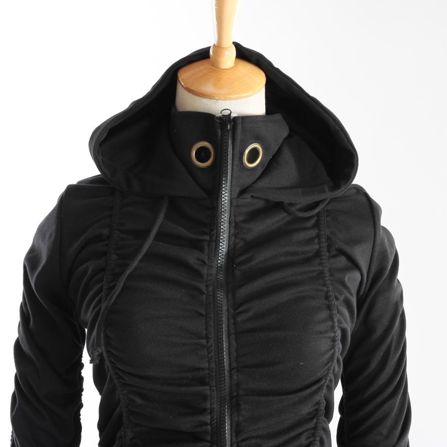 シャーリングデザイン ストレッチZIPパーカー