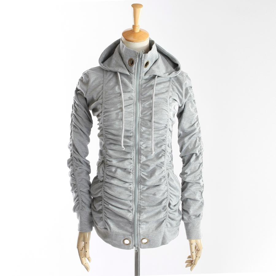 シャーリングデザイン ストレッチZIPパーカー