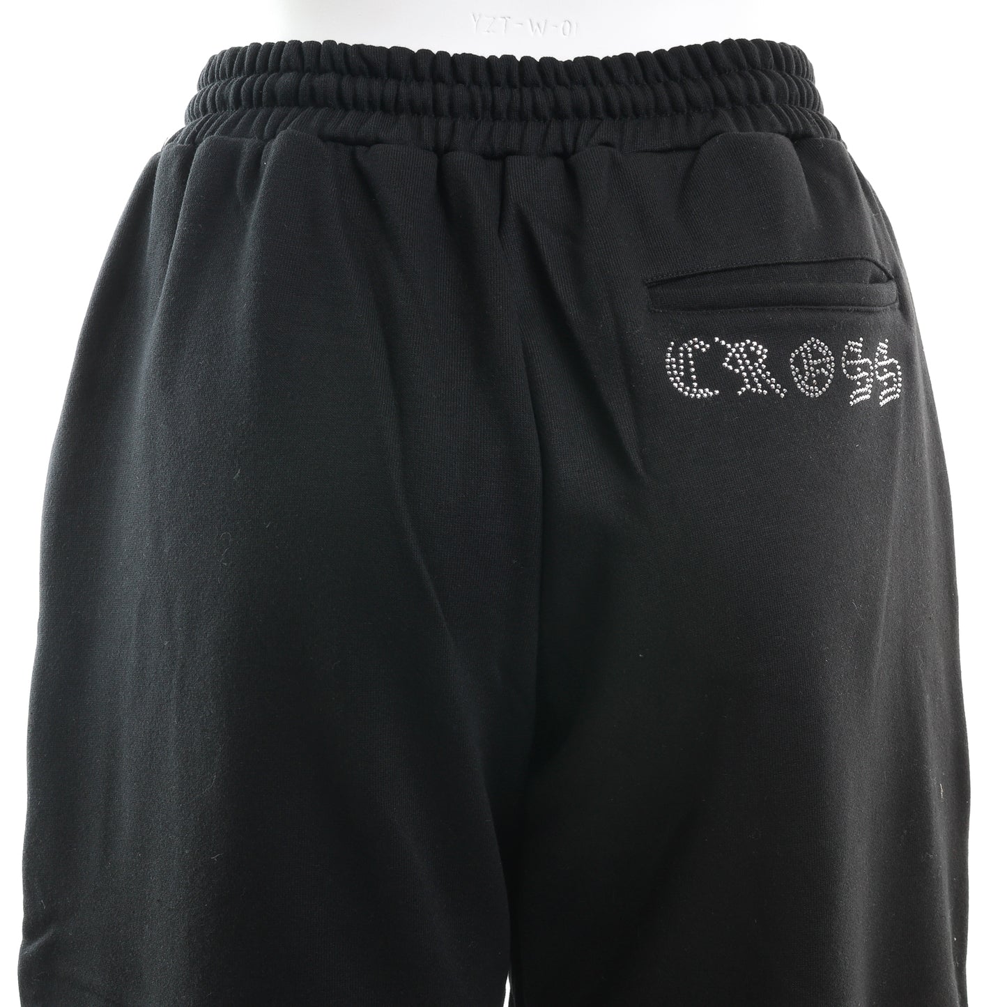 裏起毛 ラインストーン スタッズロングパンツ（クロス/ブラック）