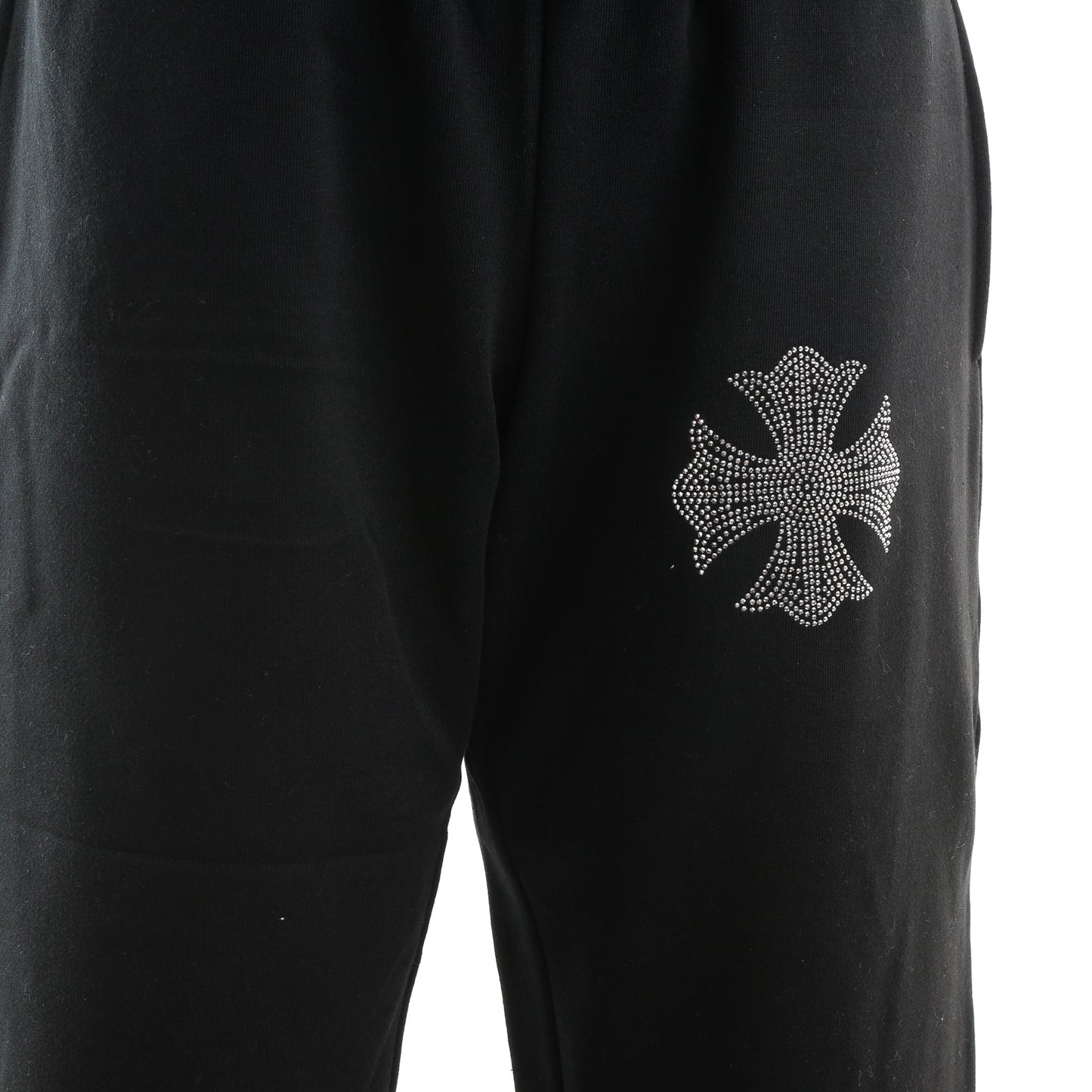 裏起毛 ラインストーン スタッズロングパンツ（クロス/ブラック）