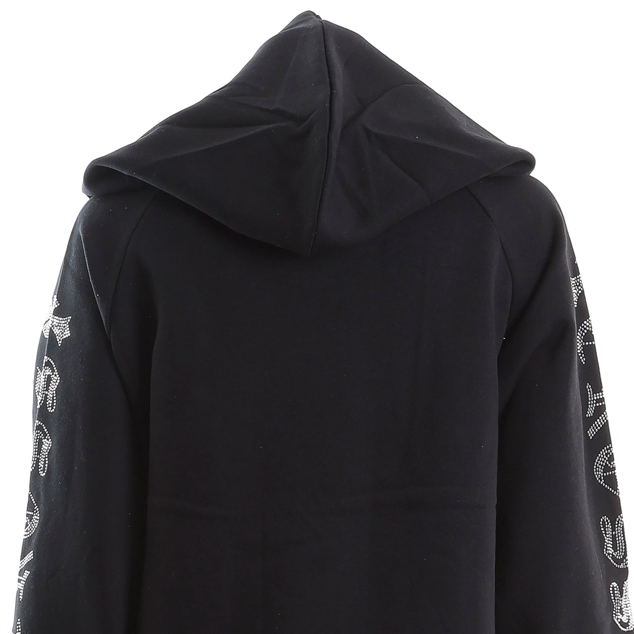 裏起毛 ラインストーン スタッズフーディー（サークルクロス、ブラック)